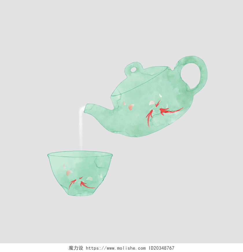 端午茶壶杯子印花鲤鱼瓷器